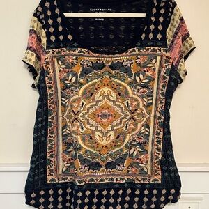 Lucky Brand Women's Persian Carpet Tee (Navy Blue & Multi-Colored)